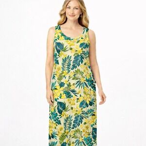 Vintage Studio Ease Maxi Dress Linen Blend Size 22W Sleeveless Tropical Floral